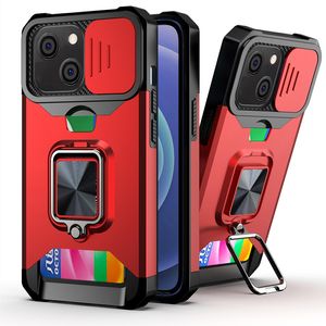 Shockproof Hybrid PC TPU Armor Car Holder Magnet Defender Phone Cases For Samsung Galaxy A22 5G A32 A52 A72 A42 A82 A12 A03S Card Pocket Finger Ring Cover B