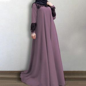 Etniska kläder Abayas För Kvinnor Muslim Jilbab Islamisk Stil Dam Långärmad Spets Svart Big Swing Robe Femme Musulmane Plus Size