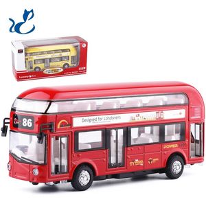 Diecast Alloy Double-decker London Tour Bus Model Car Toy, 1:50 Scale, with Light& Sound, Pull-back, Ornament, for Christmas Kid Birthday Boy Gift, Collecting, 2-1