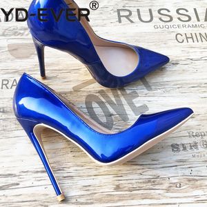 Klänning Skor Mode Kvinnor Pumpar Casua Royal Blue Patent Läder Tryckta Toe High Heels 12cm 10cm 8cm Stiletto