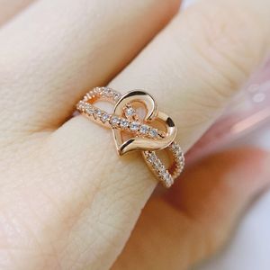 Double Fair Romantic Heart Rings For Women Wedding Engagement Finger Midi Ring Crystal Accessories Fashion Jewelry DZR026