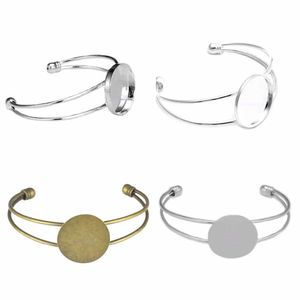 5pcs 20mm 25mm 1'' Bezel Pad Round Base Glass Cabochon Bracelet Settings Adjustable Bangle Cuff Bracelets Blanks for Diy Jewelry Q0719