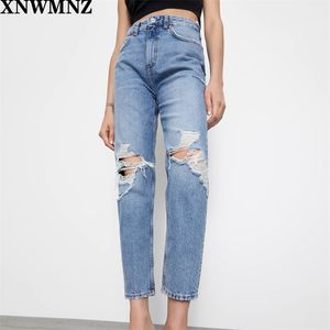 Za blekade högvivna jeans med femfickdesign rippad detaljering på framsidan och dragkedja och metallknappen Fastenins 210715