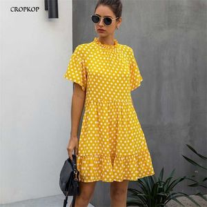 Preto Vestido Polka-Dot Mulheres Verão Sundresses Casuais Branco Solto Ajuste Roupas Amarelo Womens Roupas Todos os dias 210309