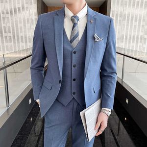 (Jackets+Vest+Pants) 2021 Fashion Men's slim fit Business Suits/Male High-grade pure cotton groom get married dress 3 pcs S-4XL X0909