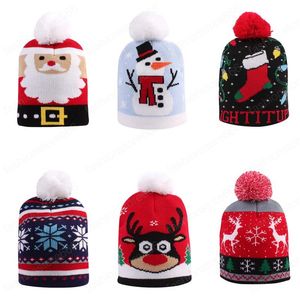 Criança de malha chapéus de natal miúdo quente outono inverno tampão Xmas cartões de impressão bonnet chapéu para bebê 1 a 5 anos de idade