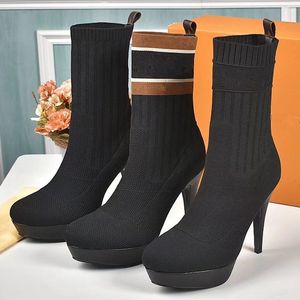 Damen-Strickstiefel im Stretch-Sock-Stil, luxuriöse Designer-Mode, hohe Plateausohle, Herbst- und Winter-Slip-on-Schuhe, Größe 35–42