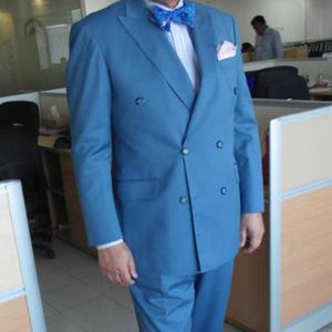 Double Breasted Royal Blue Men Suits with Peaked Lapel 2 piece Wedding Groom Tuxedo Custom Big Size Man Fashion Clothes X0909