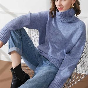 Outono Inverno Casual Cashmere Oversize Sweater Grosso Pullovers Mulheres Loose Turtleneck Camisolas Mulheres Jumper 211103
