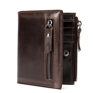 Wallets Retro Coffee Soft Genuine Leather Men Wallet Business Holder Zipper Coin Purse Short Cow Male 2021