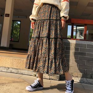 VERHELLEN Plus Size Vintage Boho Long Skirt Women Ruffle Maxi Skirts Ladies High Waist Floral Print Holiday Beach Skirts Womens 210706