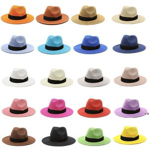 Beach Hat Plain Bowknot Straw Hats Pure Color Sunscreen Cap Summer Sunhat Travel Outdoor Caps ZZA12543