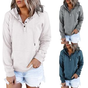 Casual Women Oversize Button Down Long Sleeve Hoodies Solid color Streetwear Sweatshirts