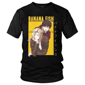 Męskie koszulki rybne Banana Ash Lynx T shirt Męska Moda T Shirt Krótki rękaw Bawełna Otaku Anime Manga Eiji Okumura Tshirt Unikalny Tee do