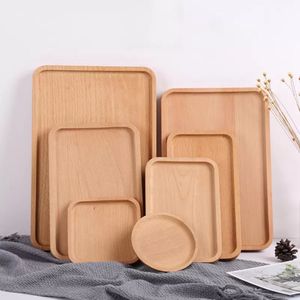 Stock Wooden Dishes Pallets Square Round Plates Kitchen Eco-friendly Wood Pallet Tableware Snack Cake Tray Cup Holder Houseware Tool BH4493 xu