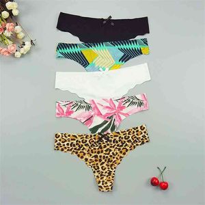 6 teile/los Tanga Sexy Höschen Unterwäsche Nahtlose Intime Unterhose Leopard Gedruckt String Eis Seide Dünne Low-rise Panty 210730