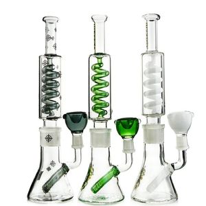 11 Inch Freezable Hookahs Diffused Downstem Condenser Coil Oil Dab Rigs Build a Bong Beaker Bong Glass Bongs Gray Water Pipes 14mm Male Joint With Bowl