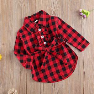 Kid Baby Girl Sukienka Plaid Midi Long Rleeve Okrągła klapka Klwest