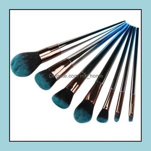 Borstar Handverktyg Hem Gardenborstar Flame Diamond Set med mentalt handtag Blue Dark Face Make Up Brush Eyebrow Eyeshadow Powder Mak