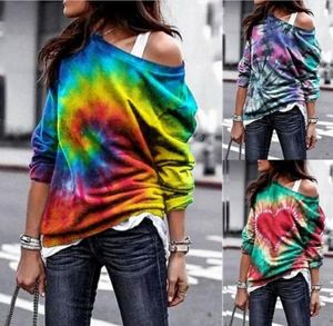 T-shirt 2021 Europeisk och amerikansk Autumn Winter Style Loose Tie-Dye Printing Långärmad tröja Kvinnor