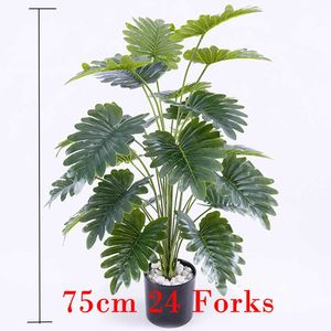 75cm 24 Heads Large Artificial Palm Tree Tall Tropical Monstera Plants Branch Plastic Turtle Leaves For Home Wedding Decoration 210624