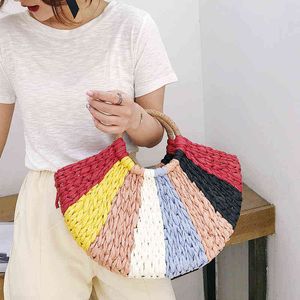 Shopping Bags Sac Main En Demi Cercle Tiss Pour Femmes Fait La Fourre Tout De Plage Bohme Paille Mode Poigne Tricote 220303