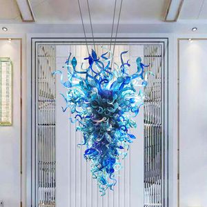 Crystal Chandeliers Modern LED Lustres Lampes Bleu Couleur pour Hall Hôtel Plafonnier Pendentif Lumière