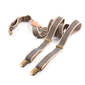 Mode 3 klipp spännen design randiga elastiska hängslen för kvinnor byxor unisex clip-on suspenders män tirantes hombrre