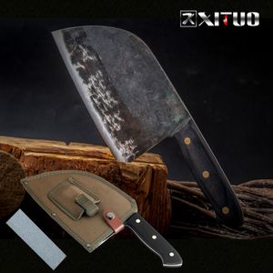 XITUO Coltello da chef forgiato fatto a mano Acciaio rivestito ad alto tenore di carbonio Mannaia cinese Coltelli da cucina Chopper Affettare carne Nakiri Gyuto Strumento CN