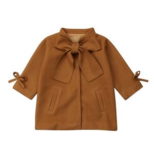 Citgeett Toddler Kids Baby Girls Warm Wool Bowknot Coat Overcoat Outwear Jacket Parka Brown Autumn Winter Top 211204