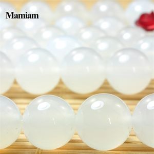 Mamiam Naturalny Biały Agat Koraliki 8mm 10mm Gładki Luźny Okrągły Kamień DIY Bransoletka Naszyjnik Biżuteria Dokonywanie Gemstone Prezent Design