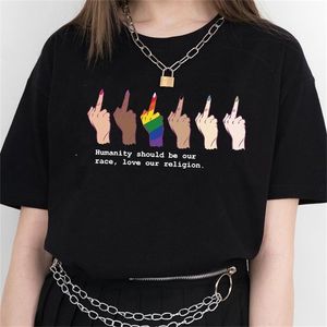 PUDO-JF Humanity Should Be Our Race Love Religion Against Racial Discrimination LGBT Middle Finger T Shirts 210623