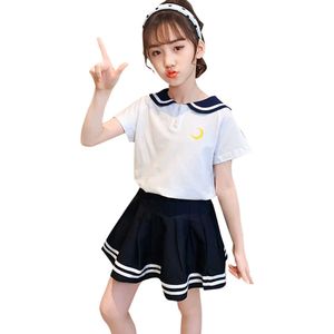 花柄の夏の服のパッチワークショート+スカートトラックスーツガールカジュアルスタイルの子供の衣装210528