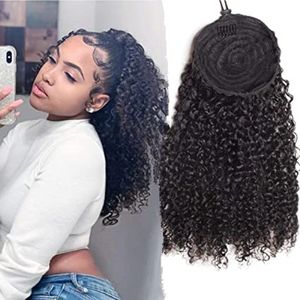 Kinky Curly 100% Human Drawstring Ponytail för svarta kvinnor 8a Brasilianska Virgin Kinkys Clip In Pony Tail Extension Real Hair Pieces 120g