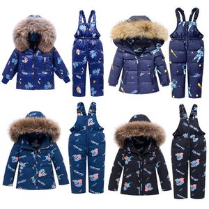 -20도 겨울 의류 어린이를위한 세트 소년 소녀 스키 정장 공룡 코끼리 만화 아기 snowsuit parkas 아이 의류 1-4Y H0909