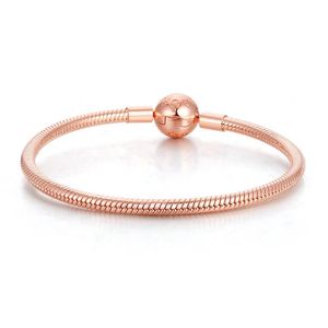 Smooth Clasp s Woman DIY Fits Original Silver Charms & Beads Fashion Rose Gold Bracelet