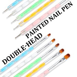 Wholesale Painted Nails Pen With Dotting Tool Double-Head 5pcs Nail Art Brushes Acrylic Metal Manicure Studs Dotter DIY Point Drill Tools