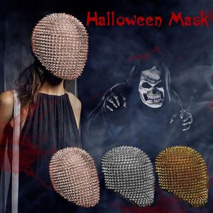 Party Kapelusze Halloween Cosplay Full-Head Hat Studded Spikes Full Face Maska Klejnot Margiela Okładka Dla Zabawne Zabawki