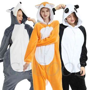 Animal Unicorn Pajamas Adults Winter Sleepwear Kigurumi Wolf Panda Unicornio Pyjamas Women Onesie Anime Costumes Jumpsuit 210915
