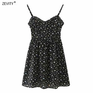 Zevity women floral printing agaric lace black sling dress female back elastic casual slim vestidos chic mini dresses DS3998 210603