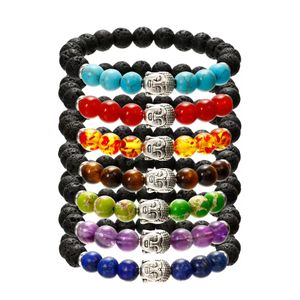 Bracciale con fili di perline di Buddha in pietra naturale Braccialetti con perline di lava diffuse a olio di Chakra Yoga per gioielli di moda da donna