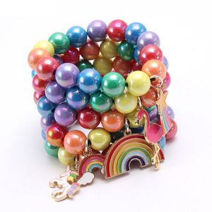 18 Styles Kids Hand Made Rainbow Beads Jewelry Mermaid Flamingo Charms Bracelet Princess Bracelets for Girl Gift
