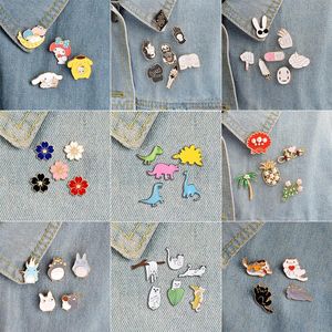 Pins, Brooches 3-7 Pieces/Set Cartoon Animal Penguin Badge Fashion Flowers Skull Dog Enamel Brooch Fun Trendy Lapel Backpack Jewelry Gift