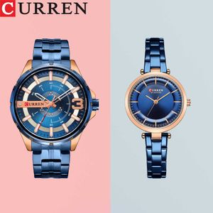 Curren casal assistir homens moda quartzo mulheres relógios simples casual pulseira de aço inoxidável relógio relógio relógio de pulso masculino senhoras presentes q0524