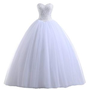 Strapless Beaded Tulle Ball Gown Wedding Dress Beach Garden Floor Length Bridal Gowns Sweetheart off Shoulder