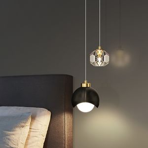 Modern Gold Crystal LED Chandelier Lighting Double Head Round Long Line Bedside Bedroom Restaurant Bar Decoration Device