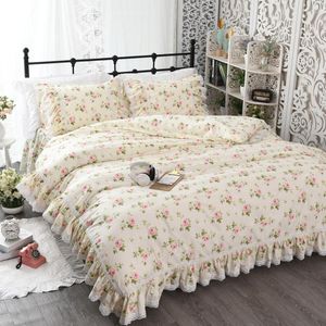 Bedding Sets Korean Floral Ruffle Lace Edge Duvet Cover Twin Kid Girl 100% Cotton Reversible Ultra Soft Set