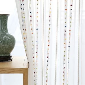 Cortinas de tule branco listrado colorido para sala de estar quarto moderno cortina de cortina de cortina 210712