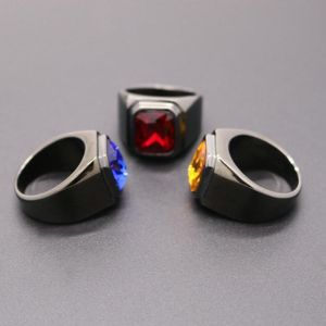 Alianças de casamento anel de aço inoxidável para homens espelho preto pedra de vidro titanium jóias