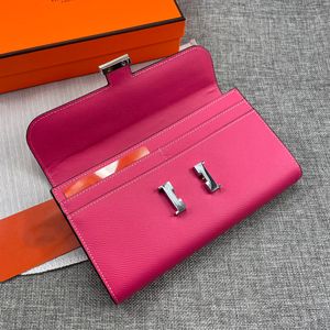 Klassisches, luxuriöses Design, lange Geldbörse, Herren-Frau, Top-Leder-Brieftasche, Geldbörse mit Metall-Briefschnalle, reine Farbe, Kreditkartenetui